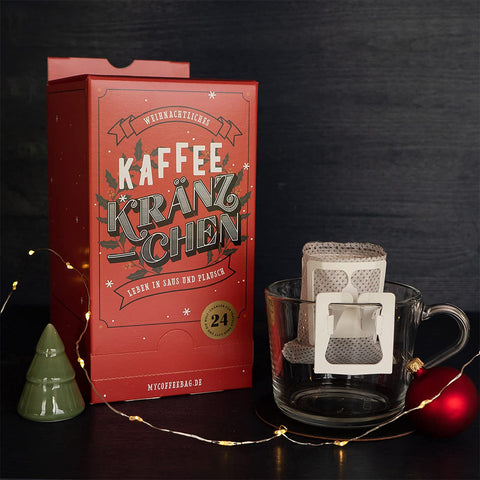 Kaffee-Adventskalender 2025 mit 24 kleinen Einzelfiltern (Drip Bags) und 12 unterschiedlichen Sorten